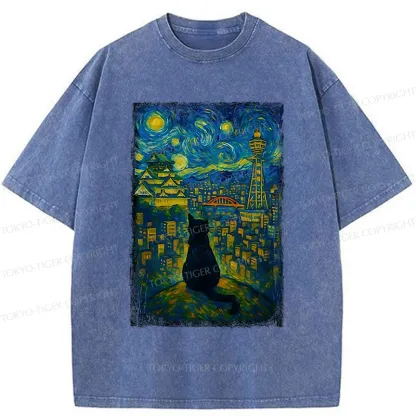 Tokyo-Tiger Cats In The City Of Osaka Washed T-Shirt