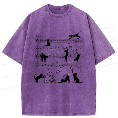 Tokyo-Tiger Cat Playing With Sheet Music Washed T-Shirt