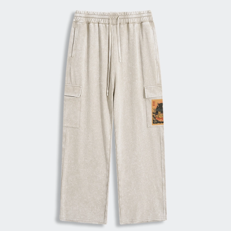 Tokyo-Tiger Moo Deng Eat Ramen Washed Utility Sweatpants