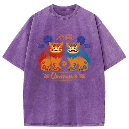 Tokyo-Tiger Okinawa Characteristic Stone Lion Washed T-Shirt