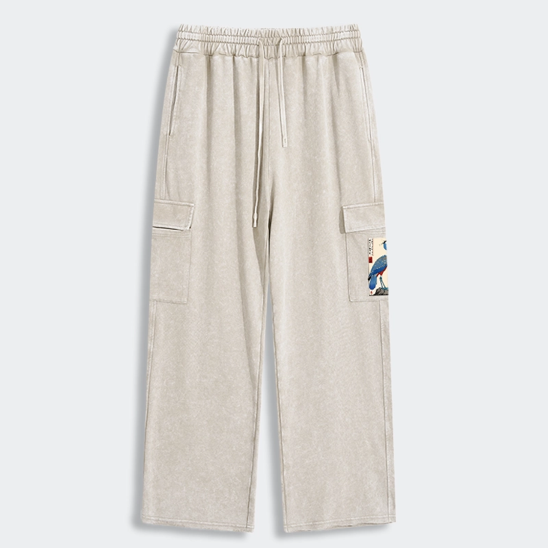 Tokyo-Tiger Colorful Crane Washed Utility Sweatpants