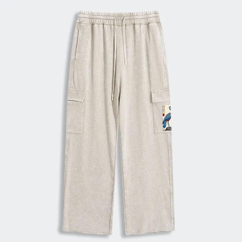 Tokyo-Tiger Colorful Crane Washed Utility Sweatpants