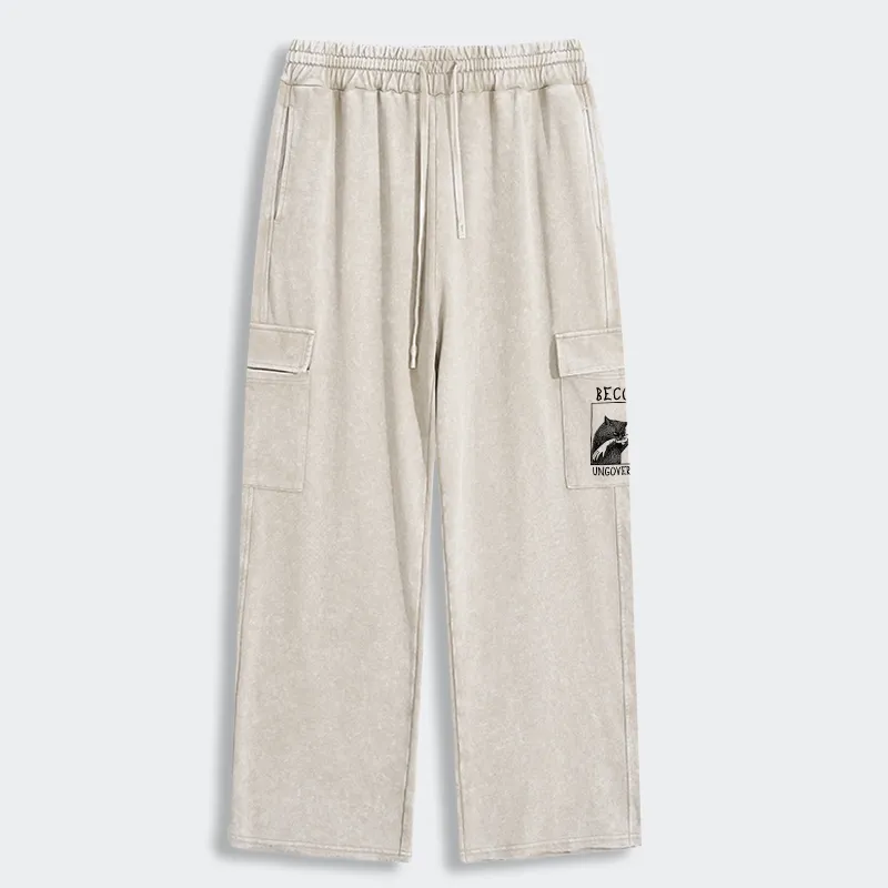 Tokyo-Tiger Cat Biting Arm Washed Utility Sweatpants