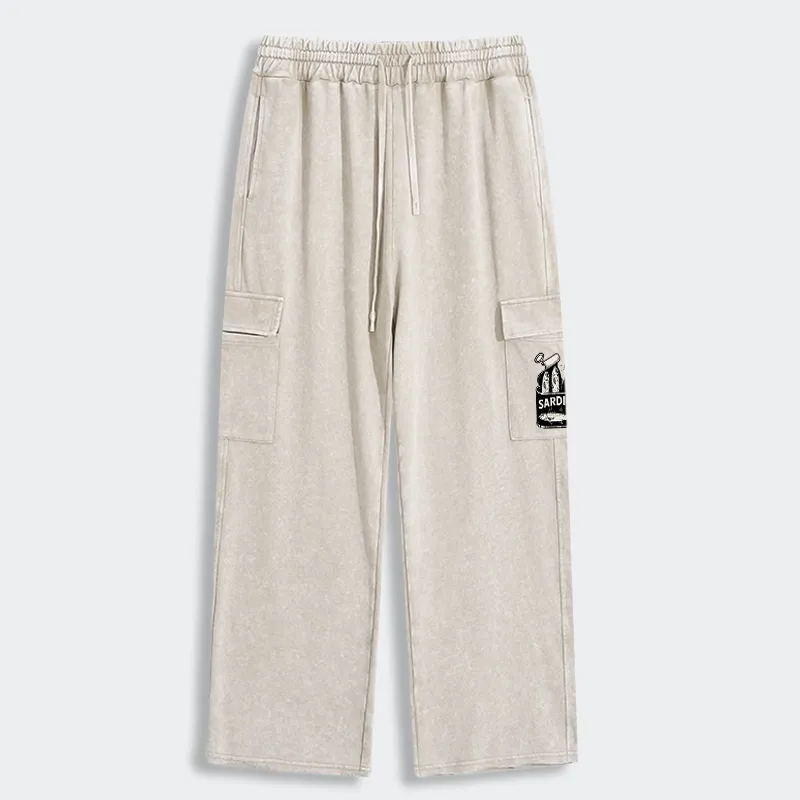 Tokyo-Tiger Cat And Canned Fish Washed Utility Sweatpants