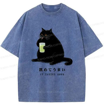Tokyo-Tiger Cat Tasting Matcha Washed T-Shirt