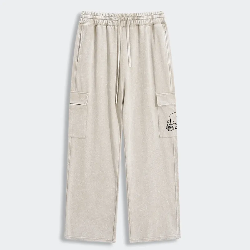 Tokyo-Tiger Funny Cat Eating Fish Washed Utility Sweatpants