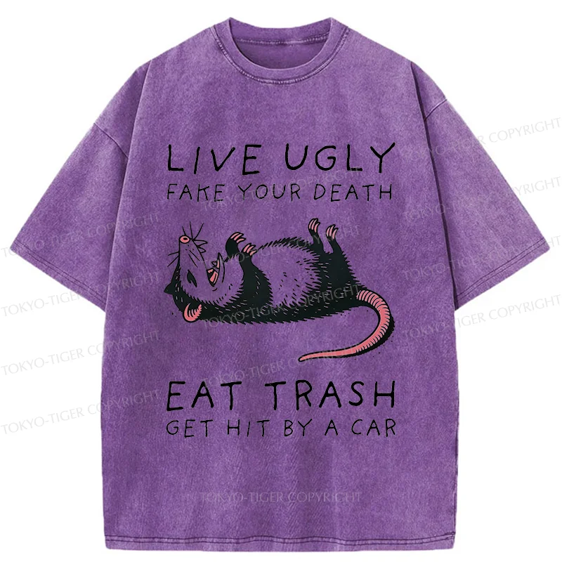 Tokyo-Tiger Possum Playing Dead Funny Washed T-Shirt