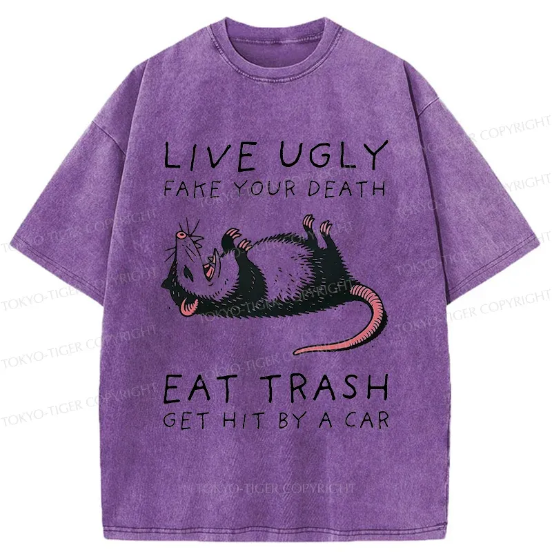Tokyo-Tiger Possum Playing Dead Funny Washed T-Shirt