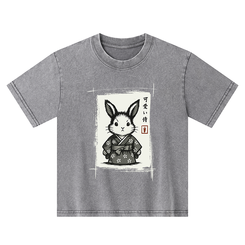 Tokyo-Tiger Woodcut Bunny Kids Washed T-Shirt