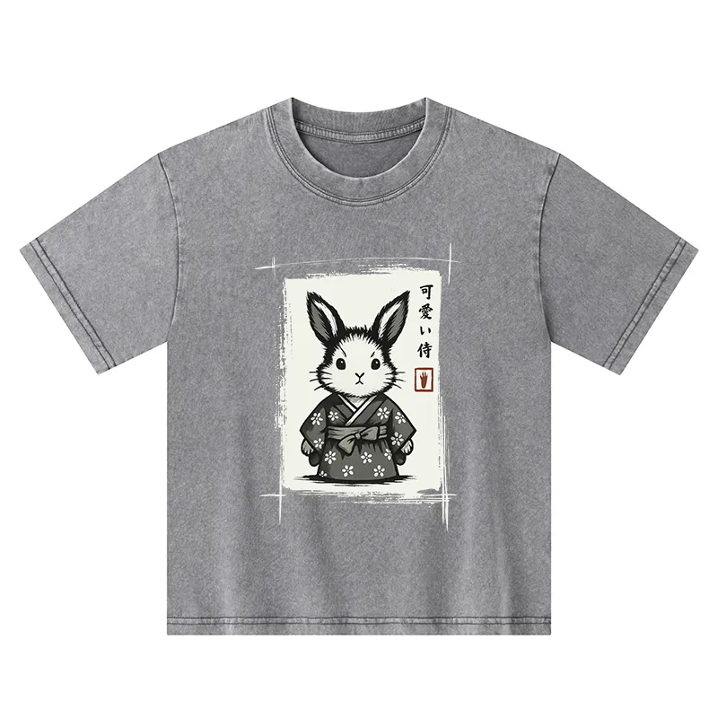 Tokyo-Tiger Woodcut Bunny Kids Washed T-Shirt