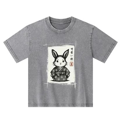 Tokyo-Tiger Woodcut Bunny Kids Washed T-Shirt
