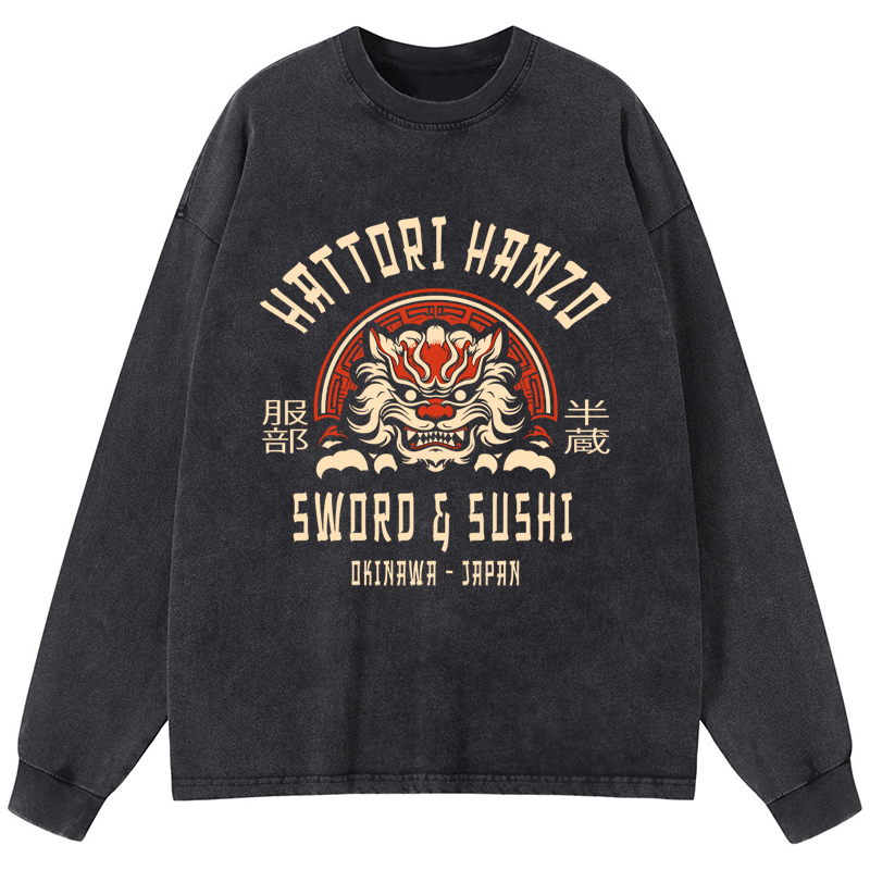 Tokyo-Tiger Hattori Hanzo Sword Washed Long Sleeve T-Shirt