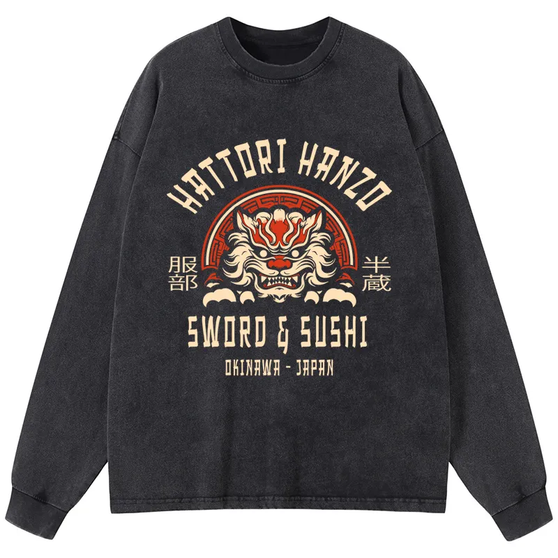 Tokyo-Tiger Delicious Chinese Food Washed Long Sleeve T-Shirt Sale