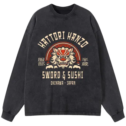 Tokyo-Tiger Hattori Hanzo Sword Washed Long Sleeve T-Shirt