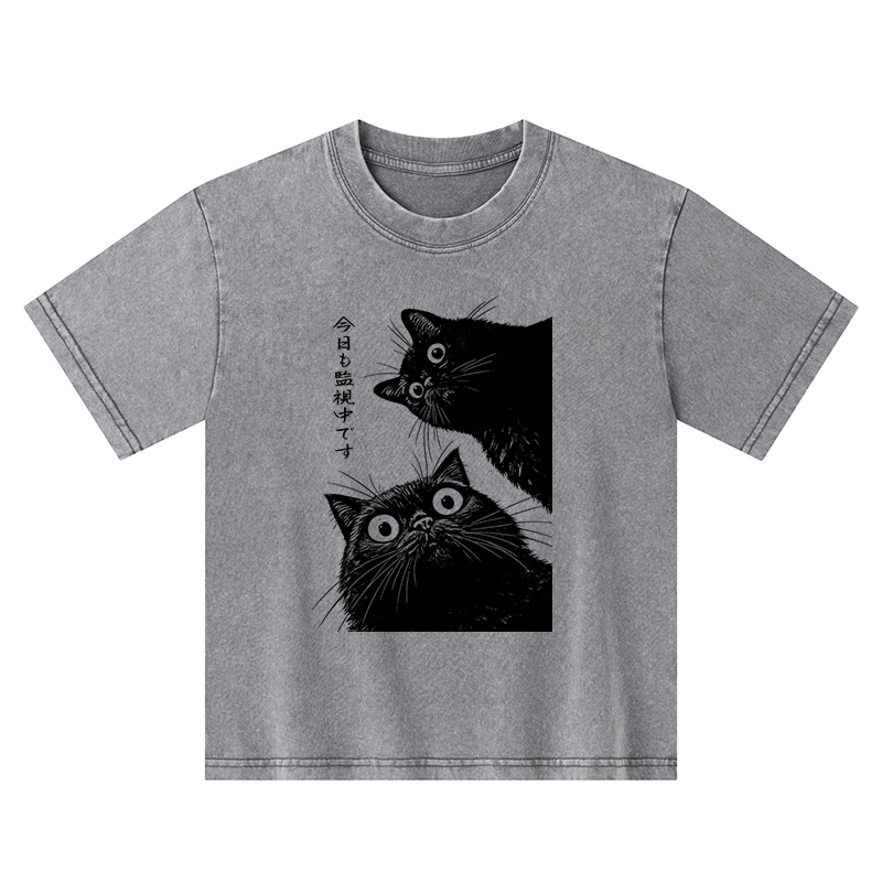 Tokyo-Tiger The Cat Is Watching Today Kids Washed T-Shirt