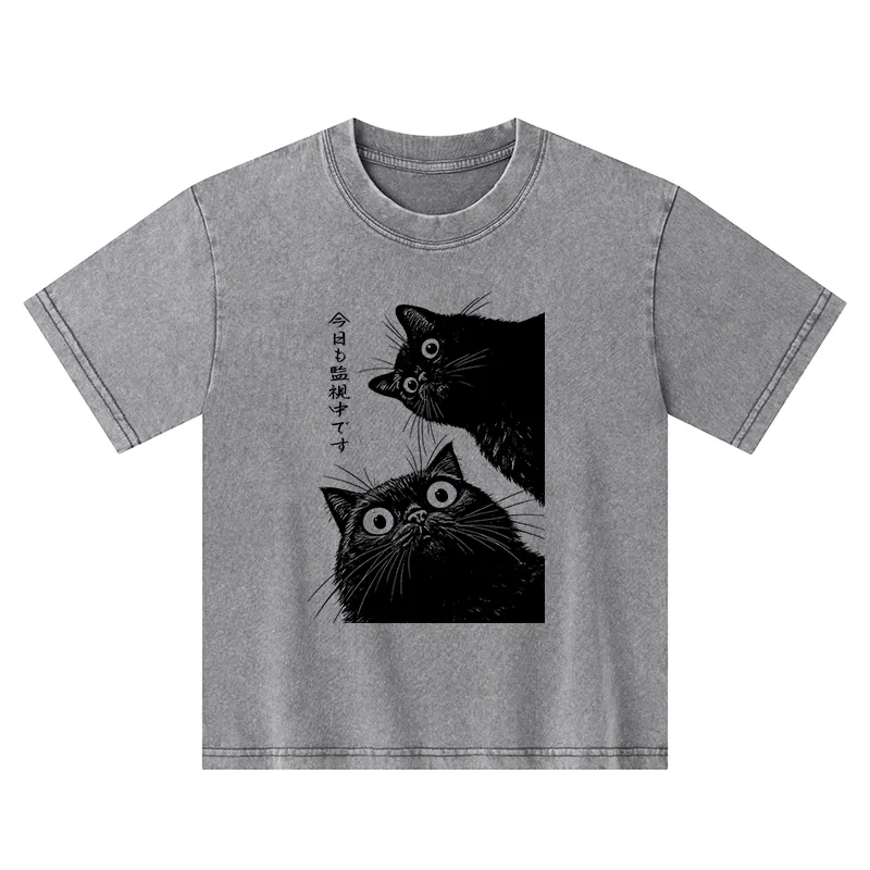 Tokyo-Tiger The Cat Is Watching Today Kids Washed T-Shirt