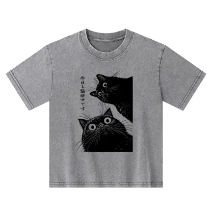 Tokyo-Tiger The Cat Is Watching Today Kids Washed T-Shirt
