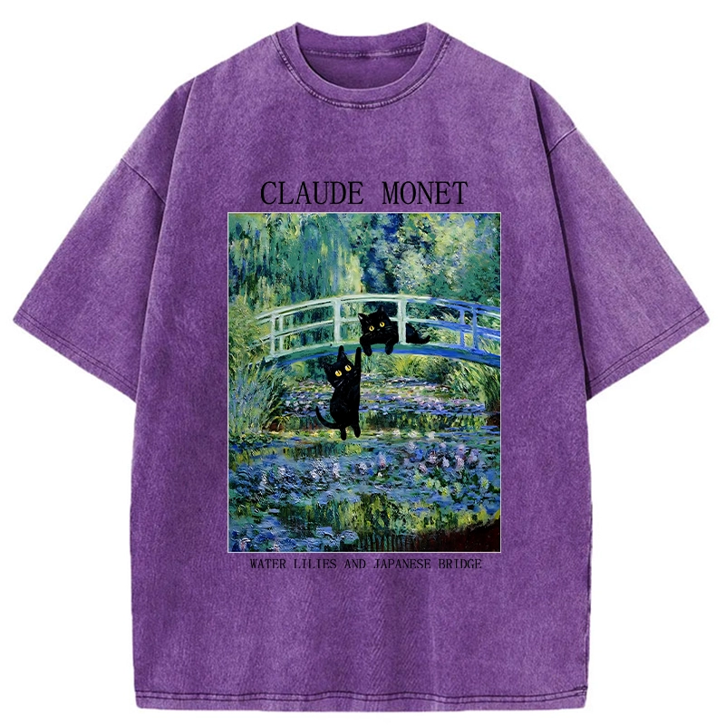 Tokyo-Tiger Water Lilies And Japanese Bridge Washed T-Shirt