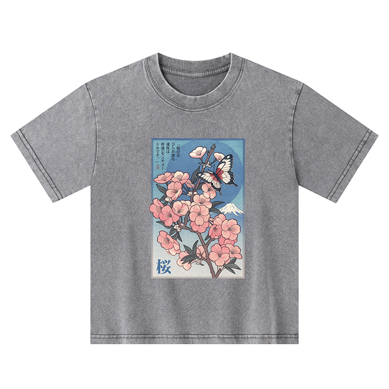Tokyo-Tiger Ukiyoe Japanese Cherry blossoms Poster Kids Washed T-Shirt