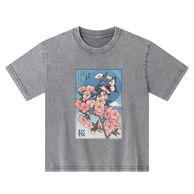 Tokyo-Tiger Ukiyoe Japanese Cherry blossoms Poster Kids Washed T-Shirt