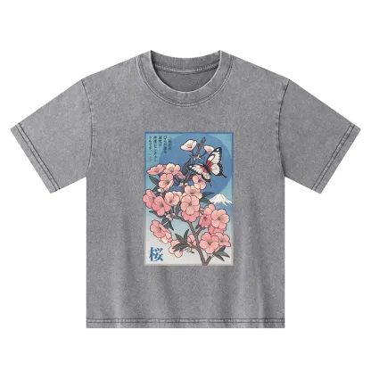 Tokyo-Tiger Ukiyoe Japanese Cherry blossoms Poster Kids Washed T-Shirt