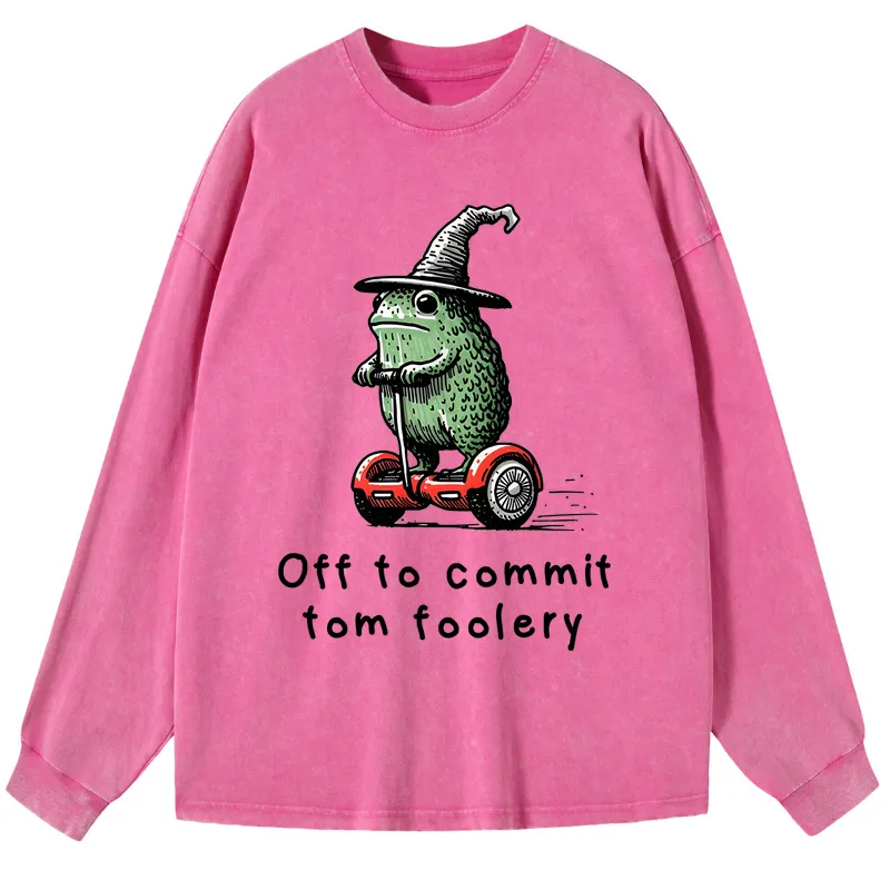 Tokyo-Tiger Frog Riding A Balance Scooter Washed Long Sleeve T-Shirt