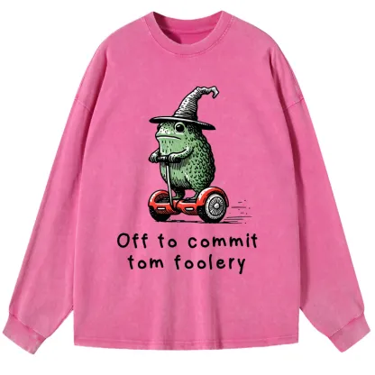 Tokyo-Tiger Frog Riding A Balance Scooter Washed Long Sleeve T-Shirt