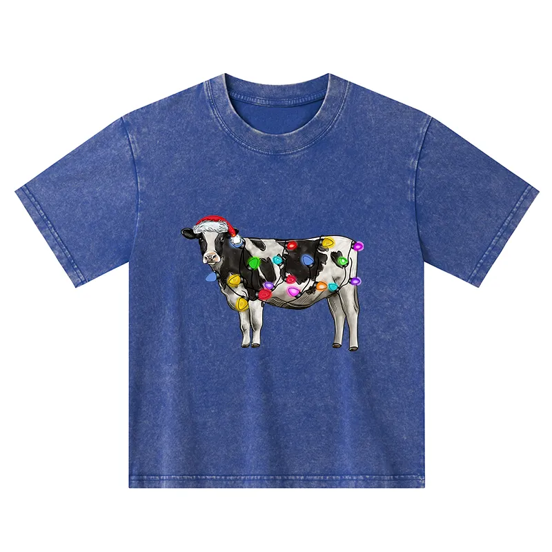 Tokyo-Tiger Christmas Cow Kids Washed T-Shirt