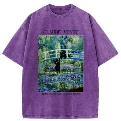 Tokyo-Tiger Water Lilies And Japanese Bridge Washed T-Shirt