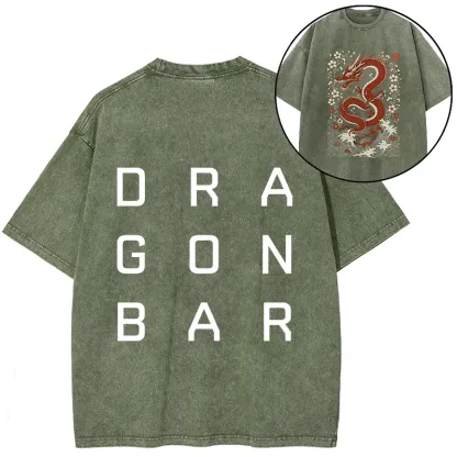 Tokyo-Tiger Japanese Red Dragon Front Back Washed T-Shirt