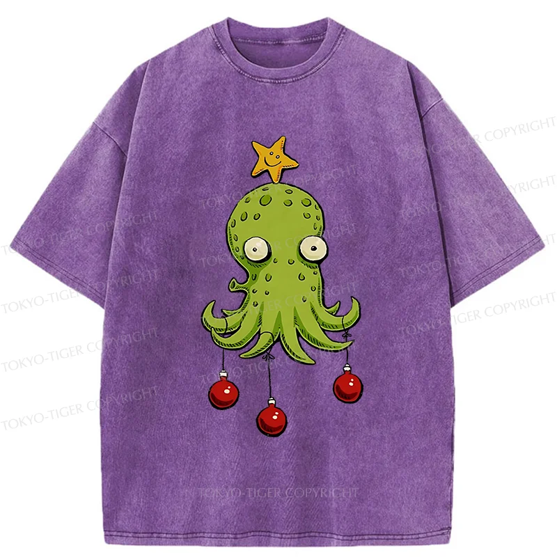 Tokyo-Tiger Christmas Tree Octopus Washed T-Shirt