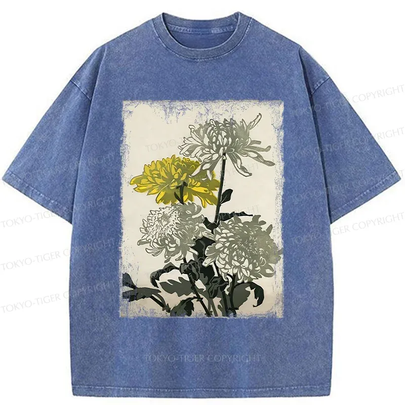 Tokyo-Tiger Japanese Chrysanthemum Washed T-Shirt