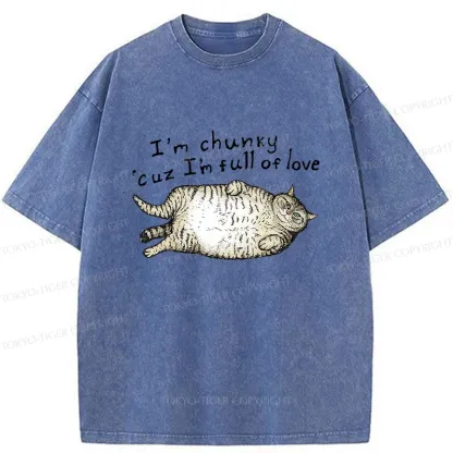 Tokyo-Tiger Fat Cat Funny Washed T-Shirt