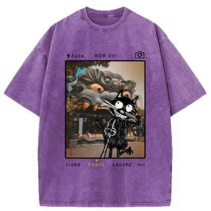 Tokyo-Tiger Cat Travel The Lion Hall Washed T-Shirt