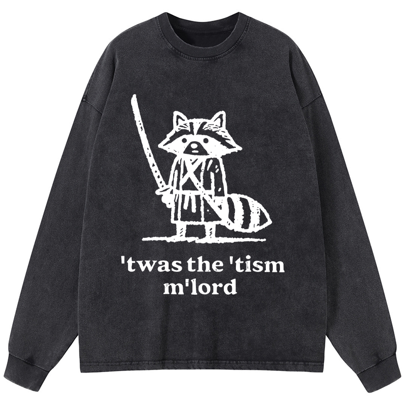 Tokyo-Tiger Focused Samurai Raccoon Washed Long Sleeve T-Shirt