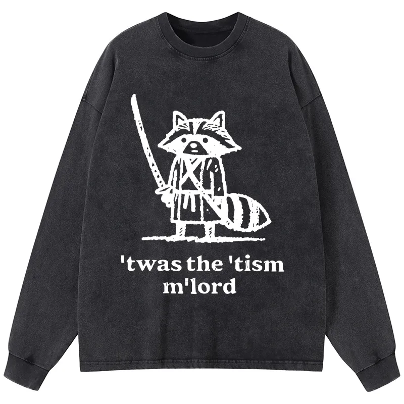 Tokyo-Tiger Focused Samurai Raccoon Washed Long Sleeve T-Shirt