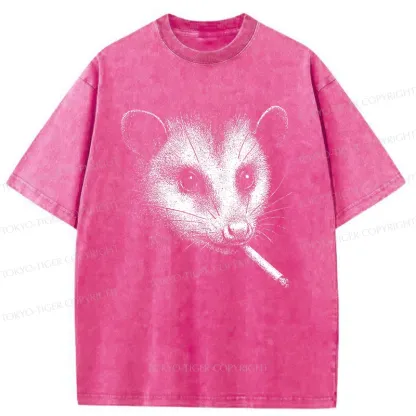 Tokyo-Tiger Possum Smoking Washed T-Shirt