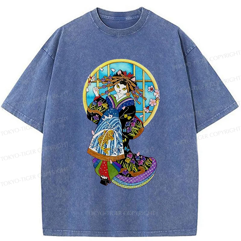 Tokyo-Tiger Geisha Cat Washed T-Shirt