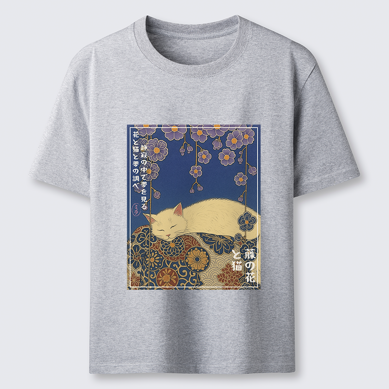 Tokyo-Tiger Ukiyoe Wisteria Flowers and Cats Classic T-Shirt