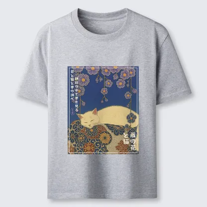 Tokyo-Tiger Ukiyoe Wisteria Flowers and Cats Classic T-Shirt