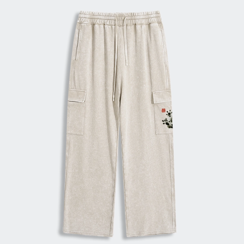 Tokyo-Tiger Ink Painting Frog Washed Utility Sweatpants