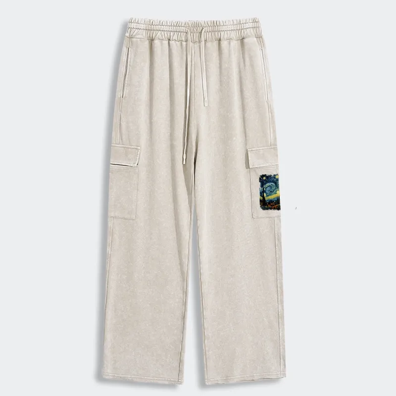 Tokyo-Tiger The Starry Night Cat Washed Utility Sweatpants