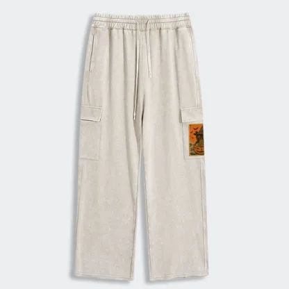 Tokyo-Tiger Halloween Cat Eating Ramen Washed Utility Sweatpants