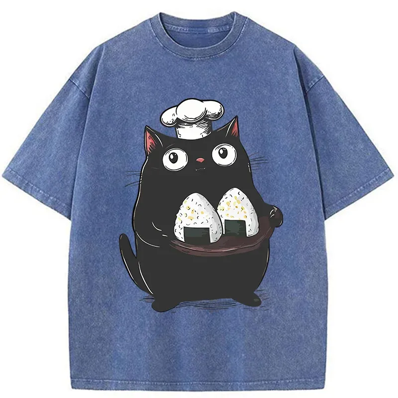 Tokyo-Tiger Onigiri Made By Cat Chef Washed T-Shirt
