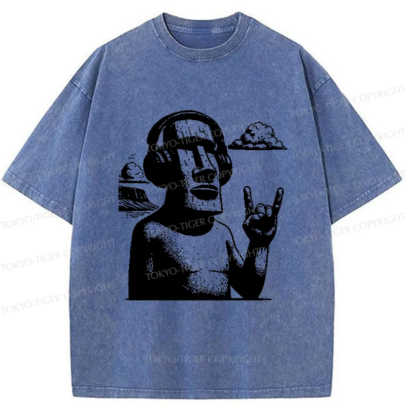 Tokyo-Tiger Rock Easter Island Statues Washed T-Shirt