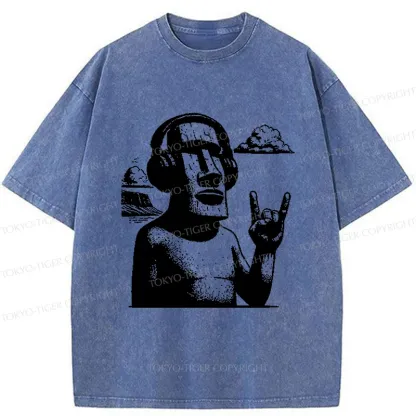 Tokyo-Tiger Rock Easter Island Statues Washed T-Shirt