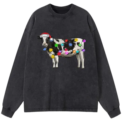 Tokyo-Tiger Christmas Cow Washed Long Sleeve T-Shirt