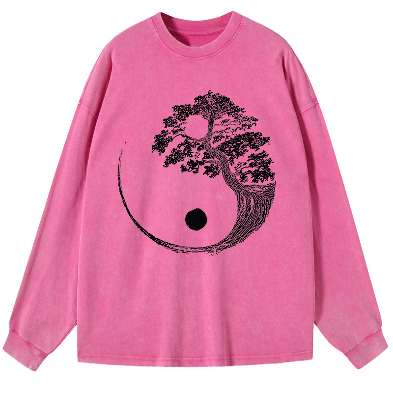 Tokyo-Tiger Yin-Yang Tai Chi Tree Washed Long Sleeve T-Shirt