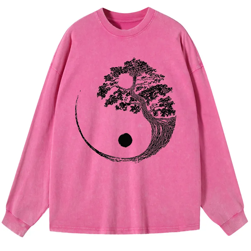 Tokyo-Tiger Yin-Yang Tai Chi Tree Washed Long Sleeve T-Shirt