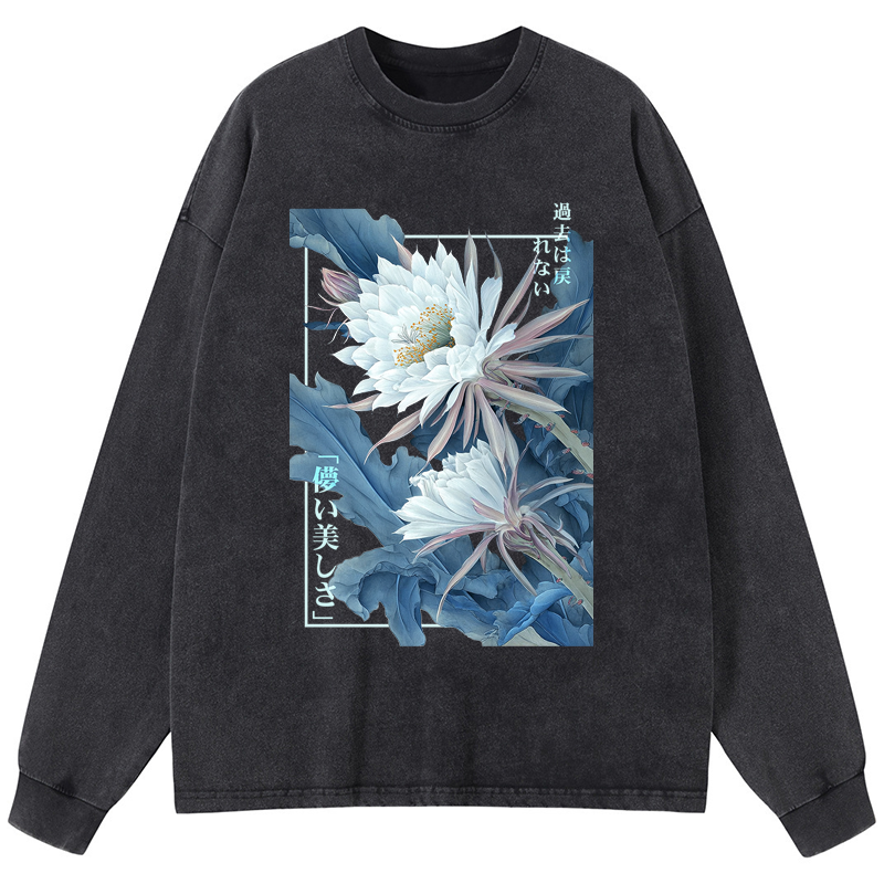 Tokyo-Tiger Vintage Epiphyllum-Short-lived beauty Poster Washed Long Sleeve T-Shirt